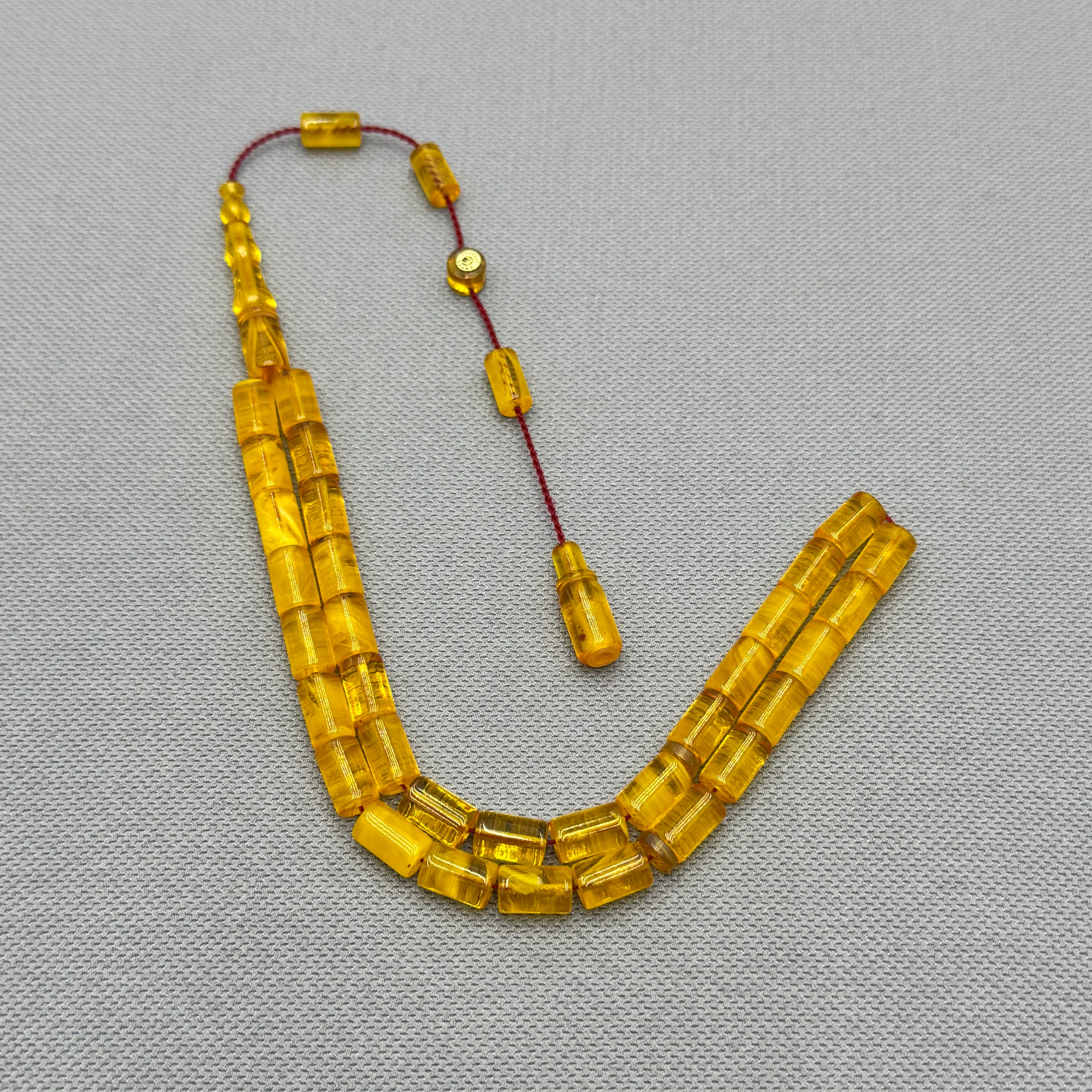 Erkan ÇUBUKÇU Usta İşçilikli Sarı Hareli Kesme Sıkma Kehribar Tespih